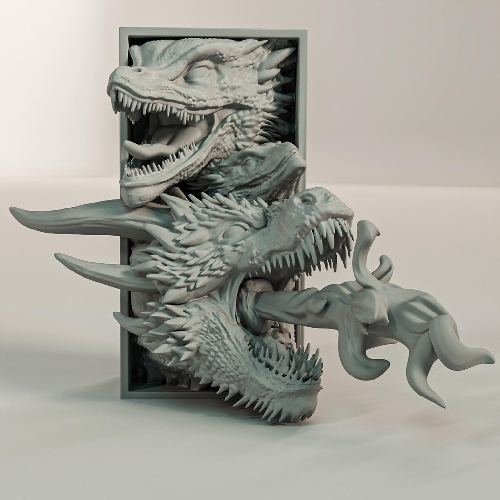 Fire Dragon Trio Book Nook | Epic Fantasy 3D Shadow Box | Medieval Decor 3D Wall Art