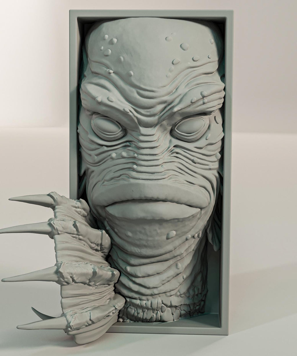 Swamp Monster Book Nook | Classic Horror 3D Shadow Box | Amphibian Man 3D Wall Art