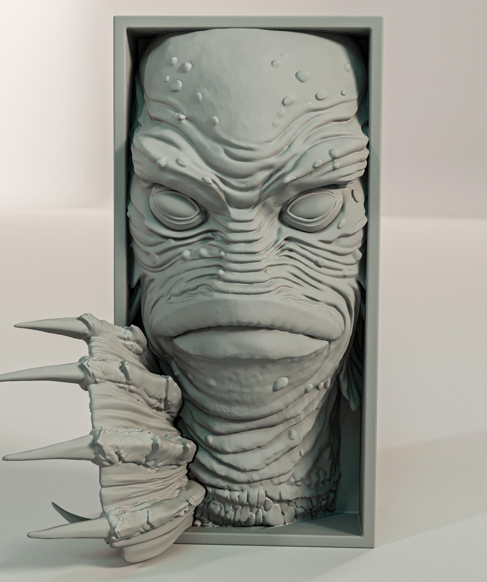 Swamp Monster Book Nook | Classic Horror 3D Shadow Box | Amphibian Man 3D Wall Art