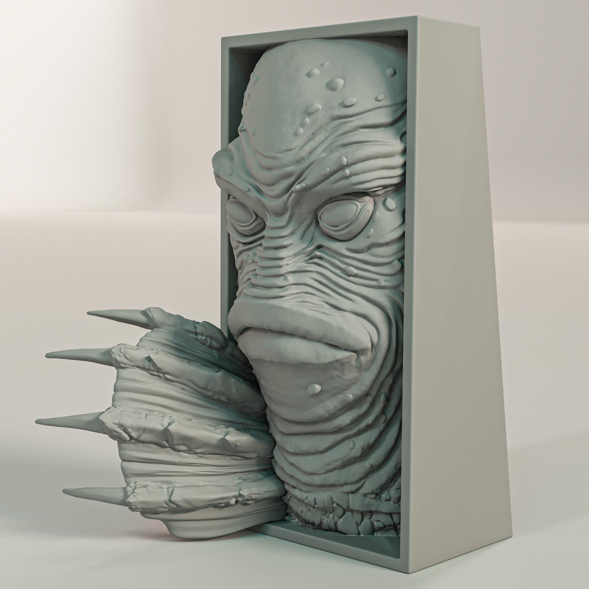 Swamp Monster Book Nook | Classic Horror 3D Shadow Box | Amphibian Man 3D Wall Art