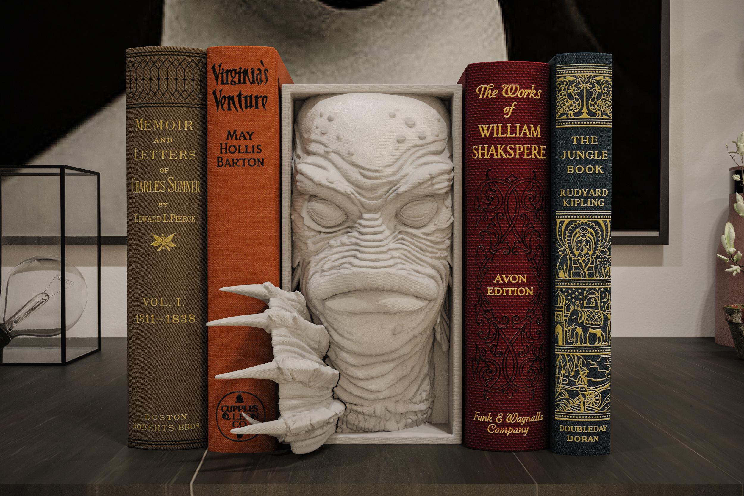 Swamp Monster Book Nook | Classic Horror 3D Shadow Box | Amphibian Man 3D Wall Art