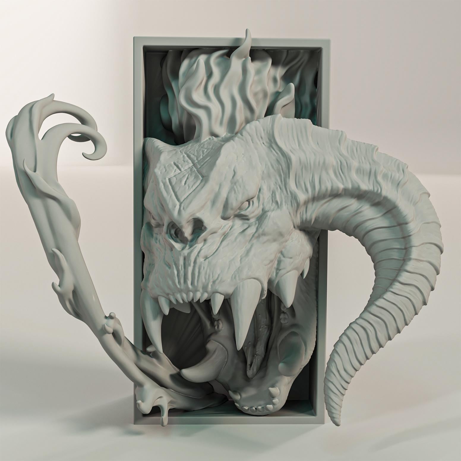 Fire Demon Book Nook | Epic Fantasy 3D Shadow Box | Dungeon Monster 3D Wall Art