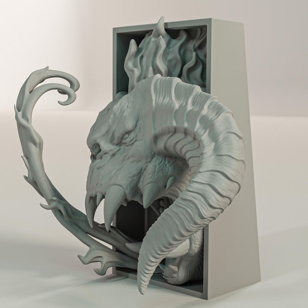 Fire Demon Book Nook | Epic Fantasy 3D Shadow Box | Dungeon Monster 3D Wall Art