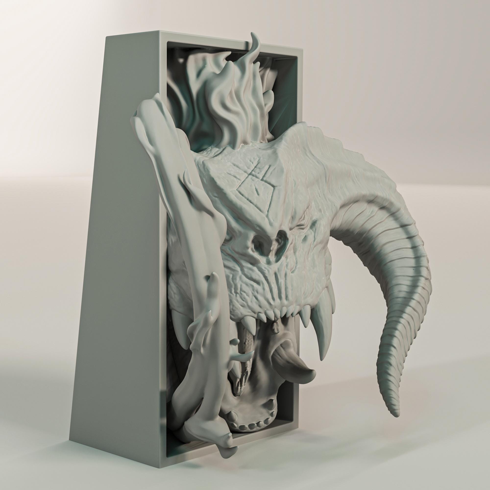 Fire Demon Book Nook | Epic Fantasy 3D Shadow Box | Dungeon Monster 3D Wall Art
