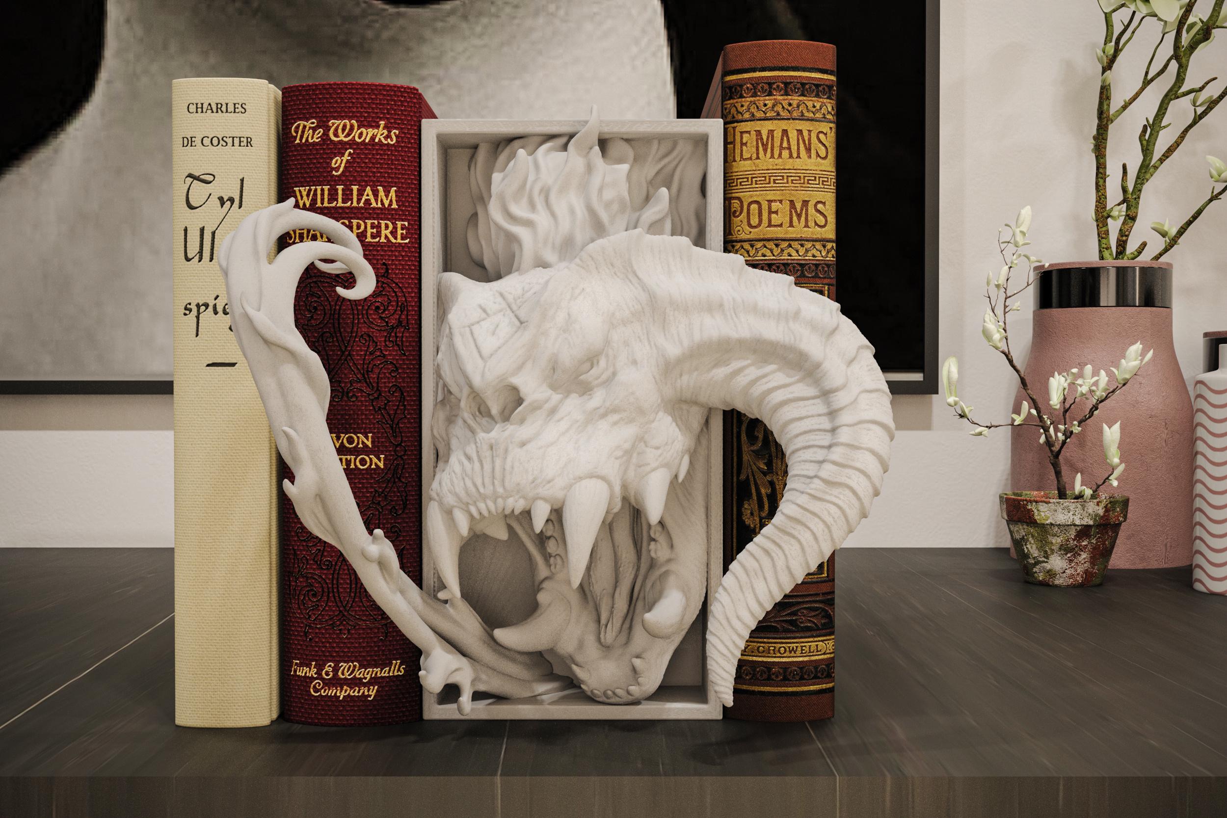 Fire Demon Book Nook | Epic Fantasy 3D Shadow Box | Dungeon Monster 3D Wall Art
