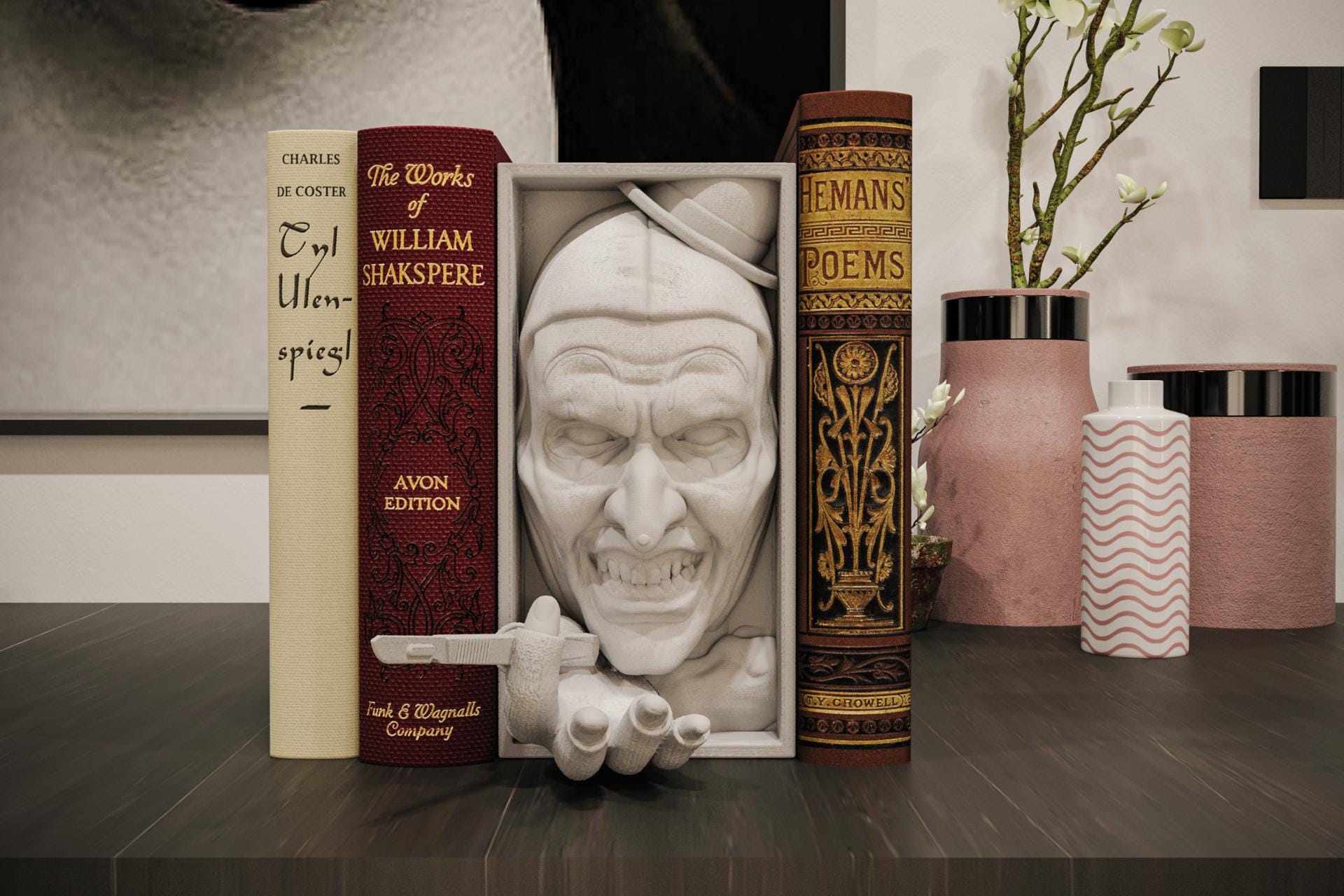 Silent Killer Clown Book Nook | Grindhouse Horror 3D Shadow Box | Spooky Decor 3D Wall Art