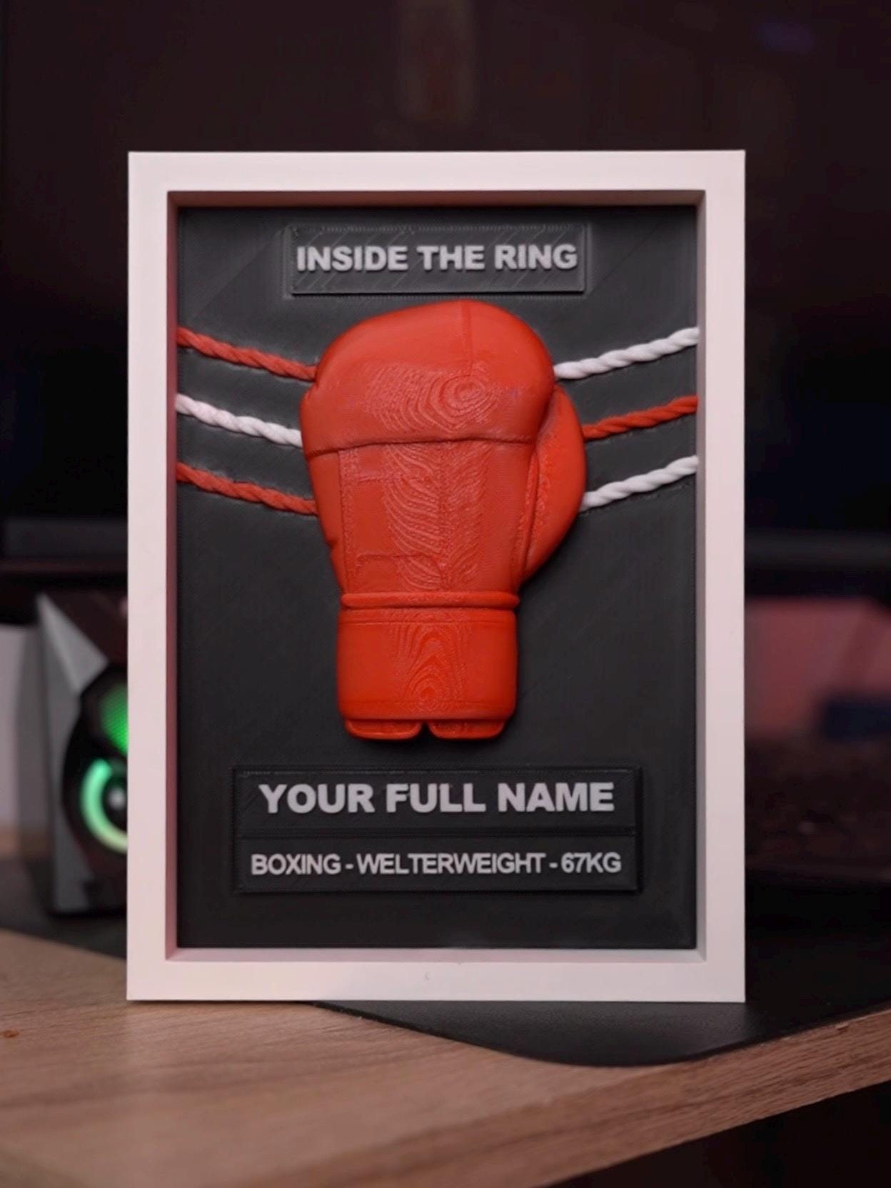 Personalized Boxing Glove 3D Art Frame | Custom Boxer Name Sign | Gift for Fighter, MMA, Boxing Coach | Sports Memorabilia Decor