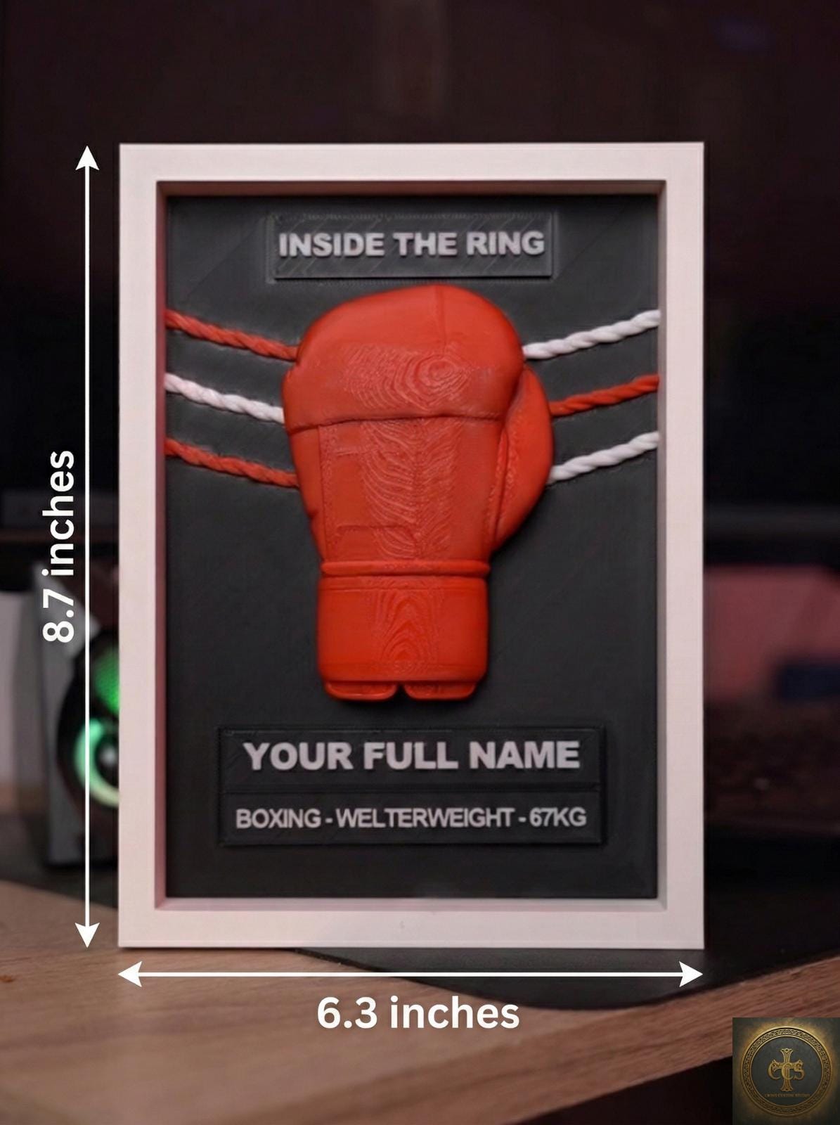 Personalized Boxing Glove 3D Art Frame | Custom Boxer Name Sign | Gift for Fighter, MMA, Boxing Coach | Sports Memorabilia Decor