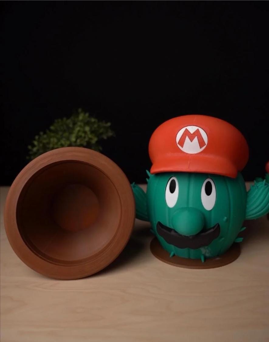 3D Printed Mario Inspired Cactus Container | Retro Video Game Decor | Hidden Storage Pot | Desk Organizer Gamer Gift