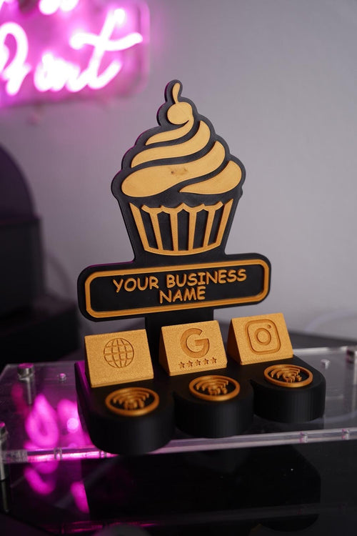 Custom NFC Social Media Stand | Tap to Follow & Review Sign | Instagram Google Facebook WiFi | 3D Printed Business Counter Display | QR Code