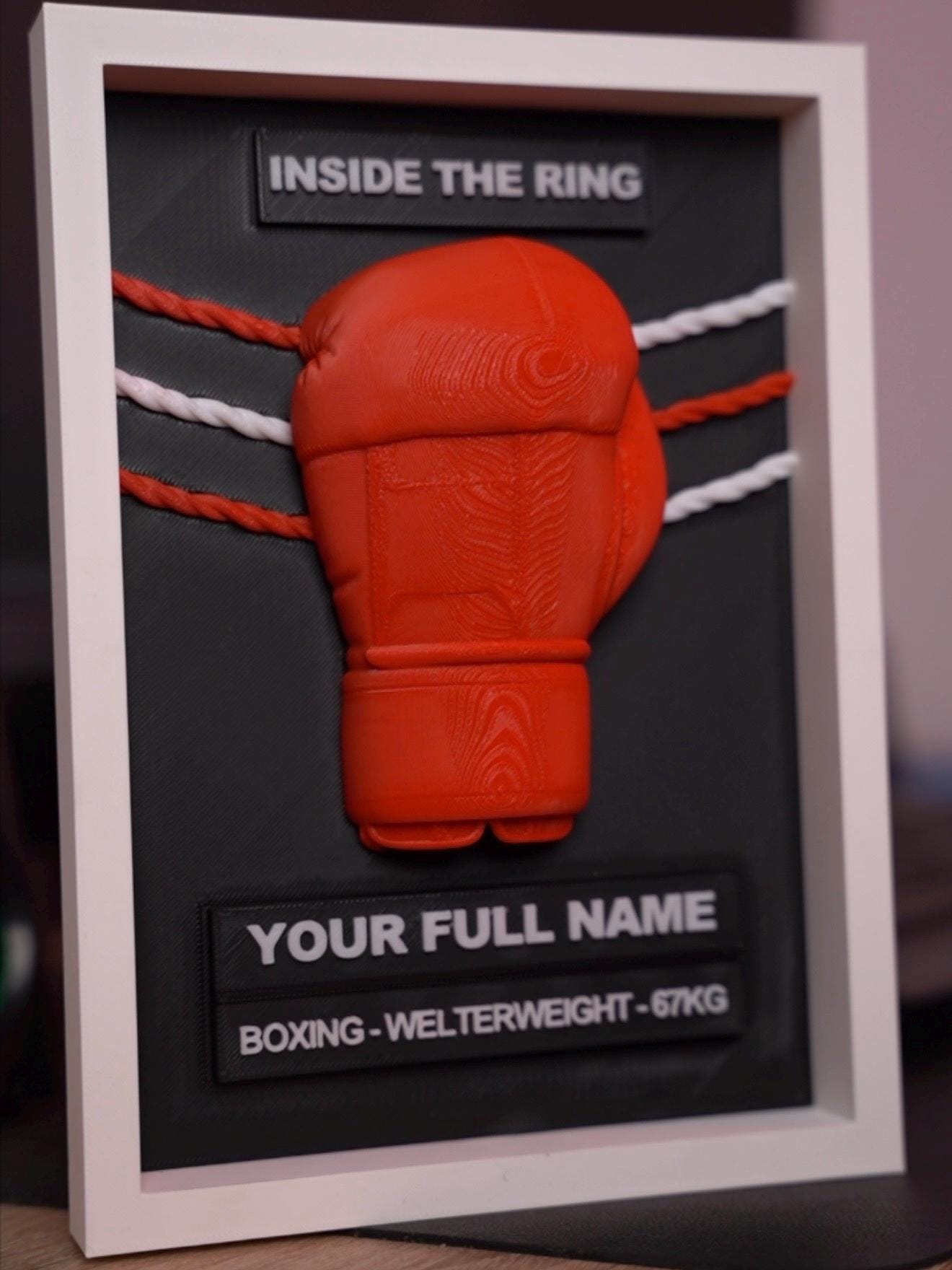 Personalized Boxing Glove 3D Art Frame | Custom Boxer Name Sign | Gift for Fighter, MMA, Boxing Coach | Sports Memorabilia Decor