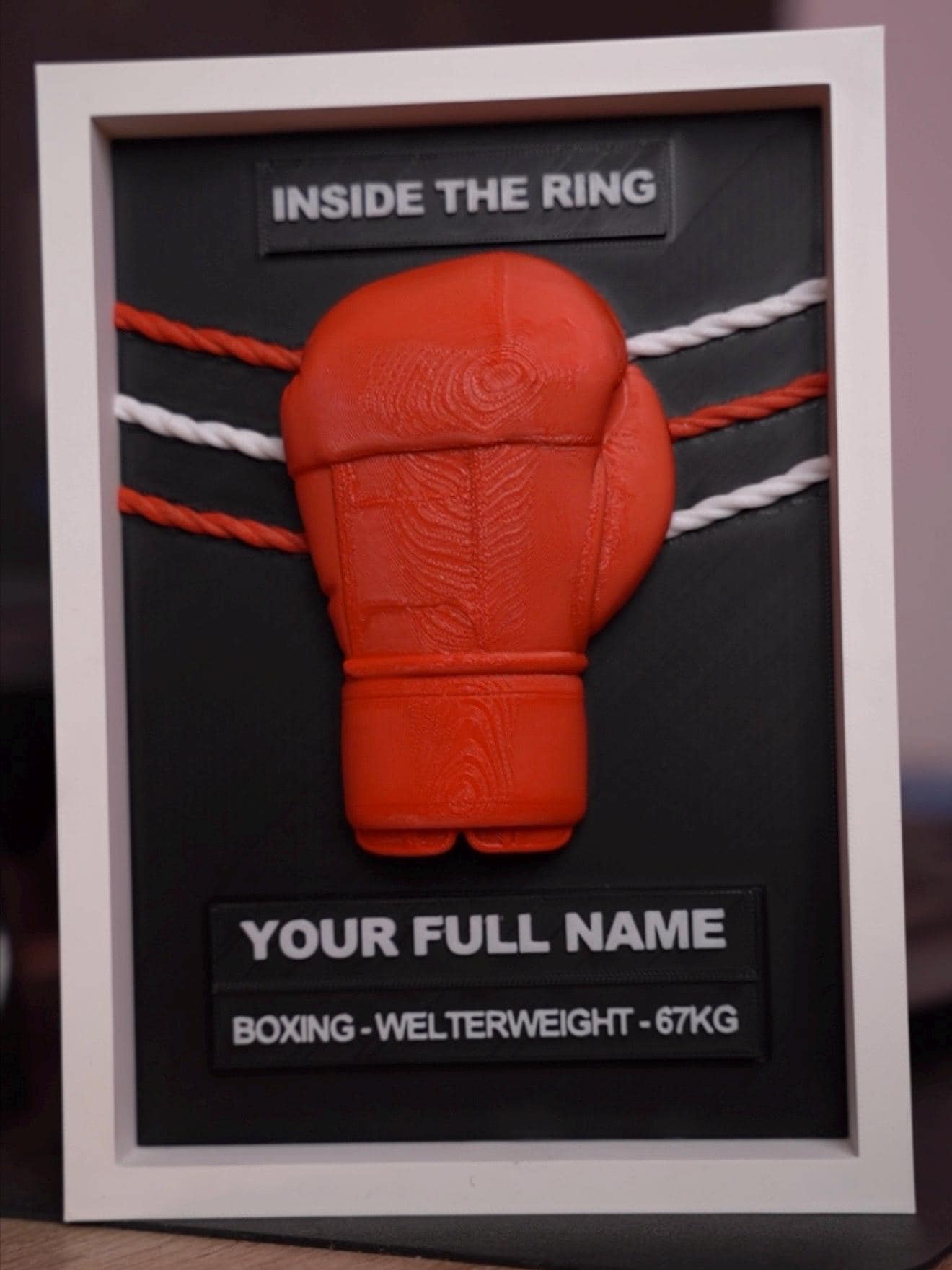 Personalized Boxing Glove 3D Art Frame | Custom Boxer Name Sign | Gift for Fighter, MMA, Boxing Coach | Sports Memorabilia Decor