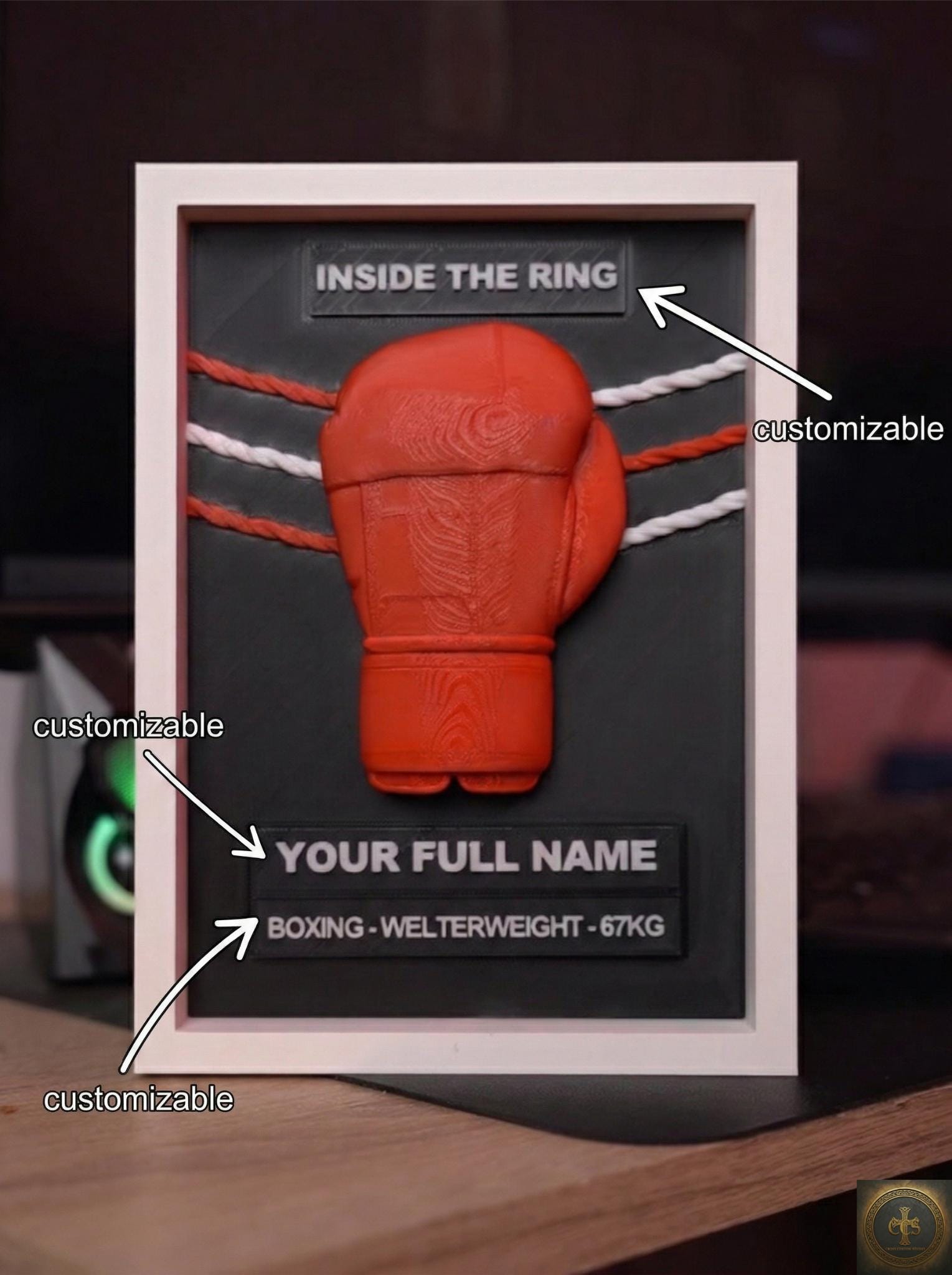 Personalized Boxing Glove 3D Art Frame | Custom Boxer Name Sign | Gift for Fighter, MMA, Boxing Coach | Sports Memorabilia Decor