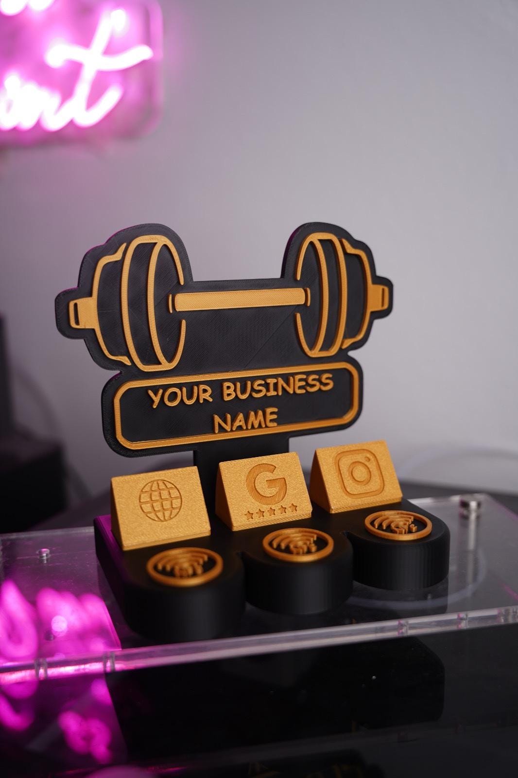 Custom NFC Social Media Stand | Tap to Follow & Review Sign | Instagram Google Facebook WiFi | 3D Printed Business Counter Display | QR Code