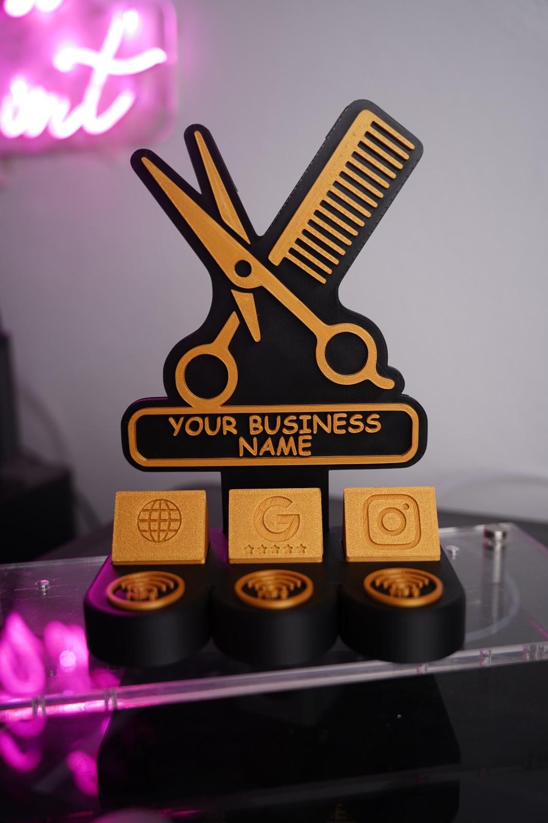 Custom NFC Social Media Stand | Tap to Follow & Review Sign | Instagram Google Facebook WiFi | 3D Printed Business Counter Display | QR Code